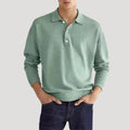 Men’s Light Grey Polo Sweatshirt – Casual Long Sleeve Top