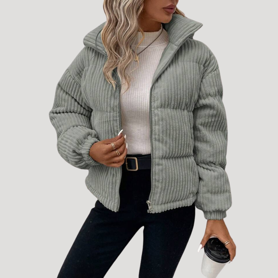 Women’s Ribbed Puffer Jacket – Warm Quilted Winter Coat