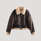 Women’s Shearling Aviator Jacket – Brown Faux Leather Coat