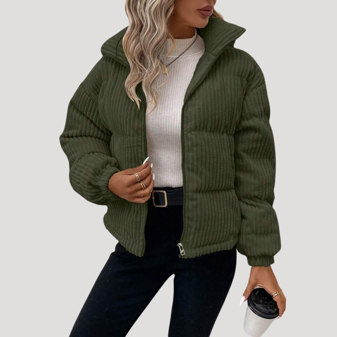 Women’s Ribbed Puffer Jacket – Warm Quilted Winter Coat