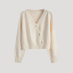 Women’s Cream Knit Cardigan – Soft V-Neck Button Sweater