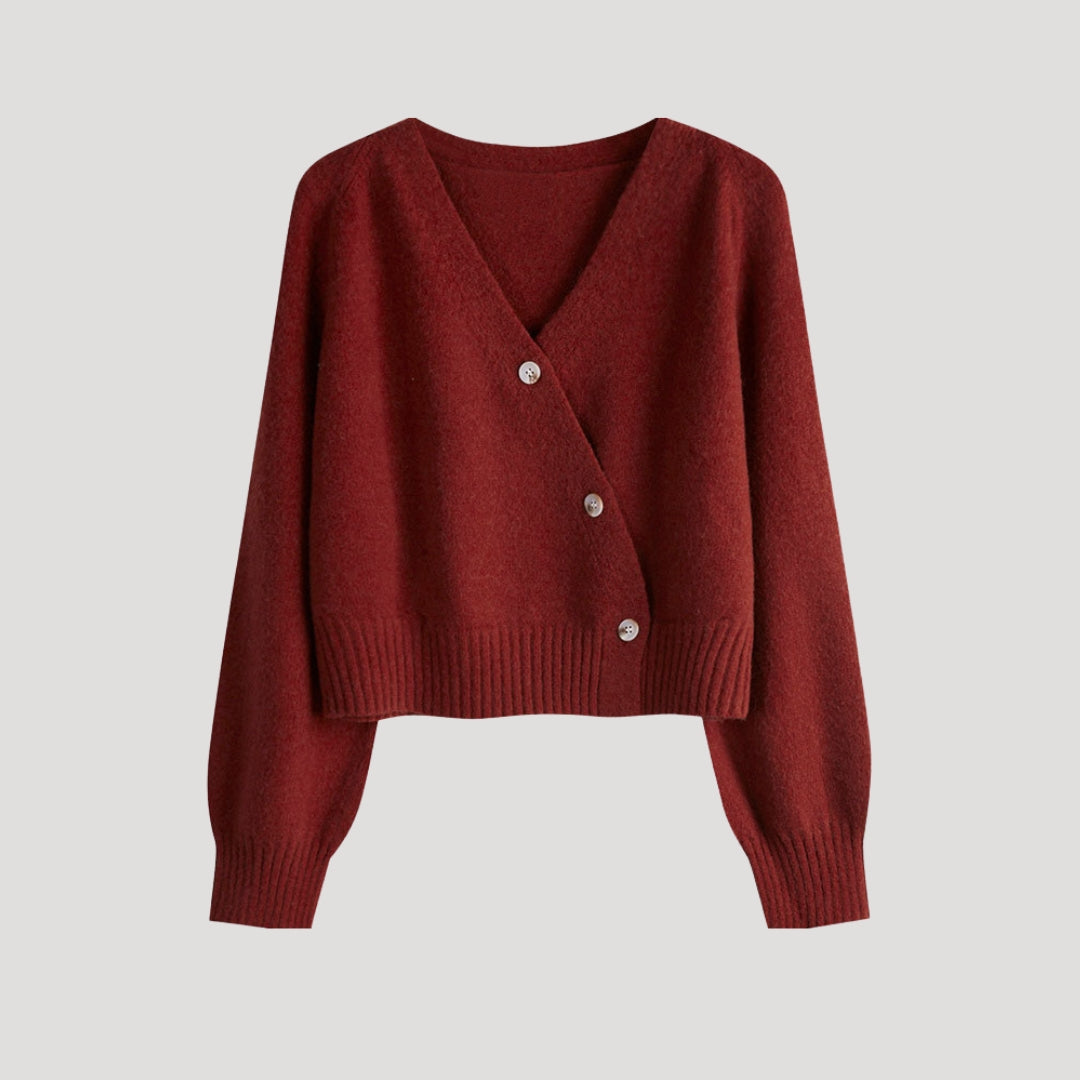 Women’s Cream Knit Cardigan – Soft V-Neck Button Sweater