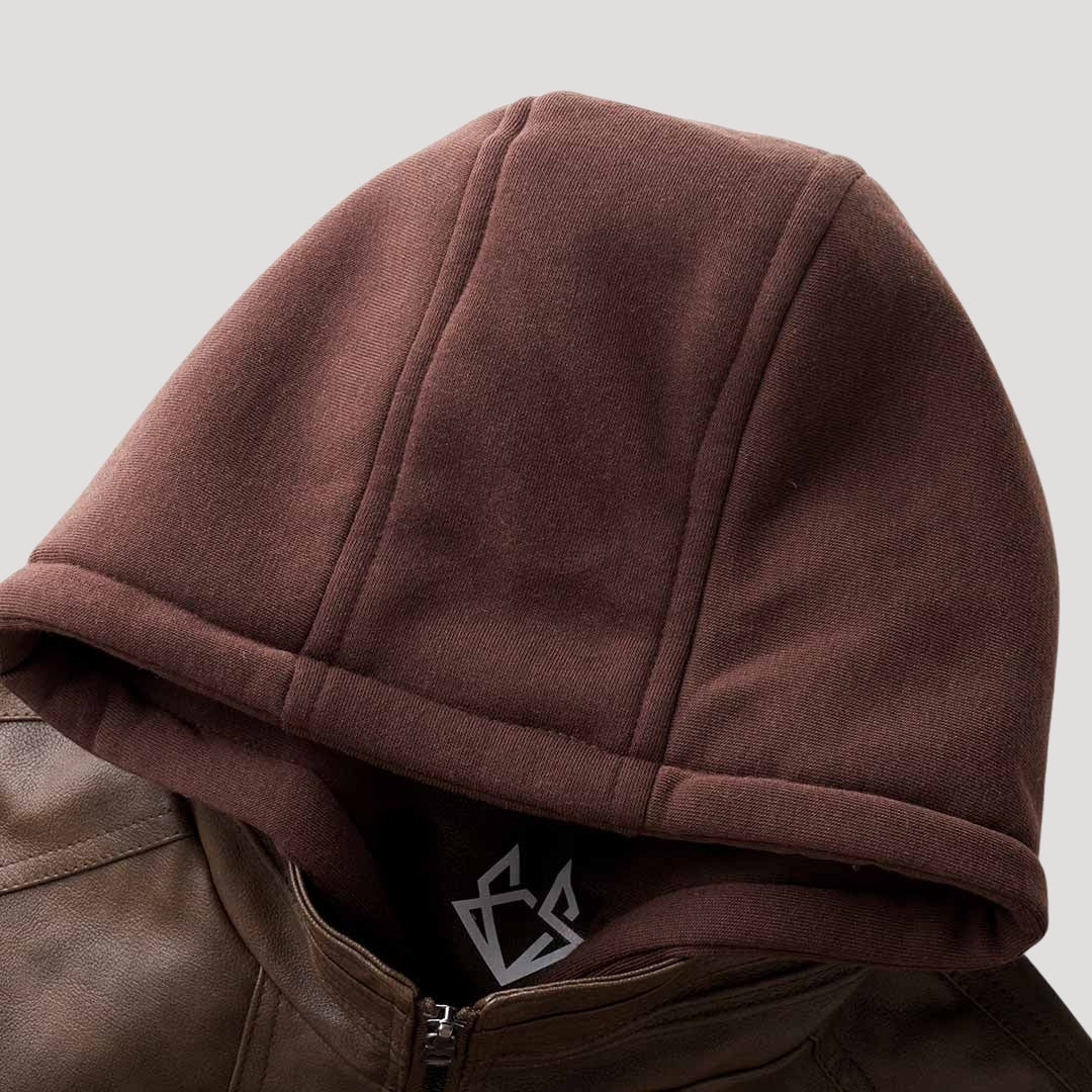 Men’s Faux Leather Jacket with Hood – Stylish Black Biker Coat