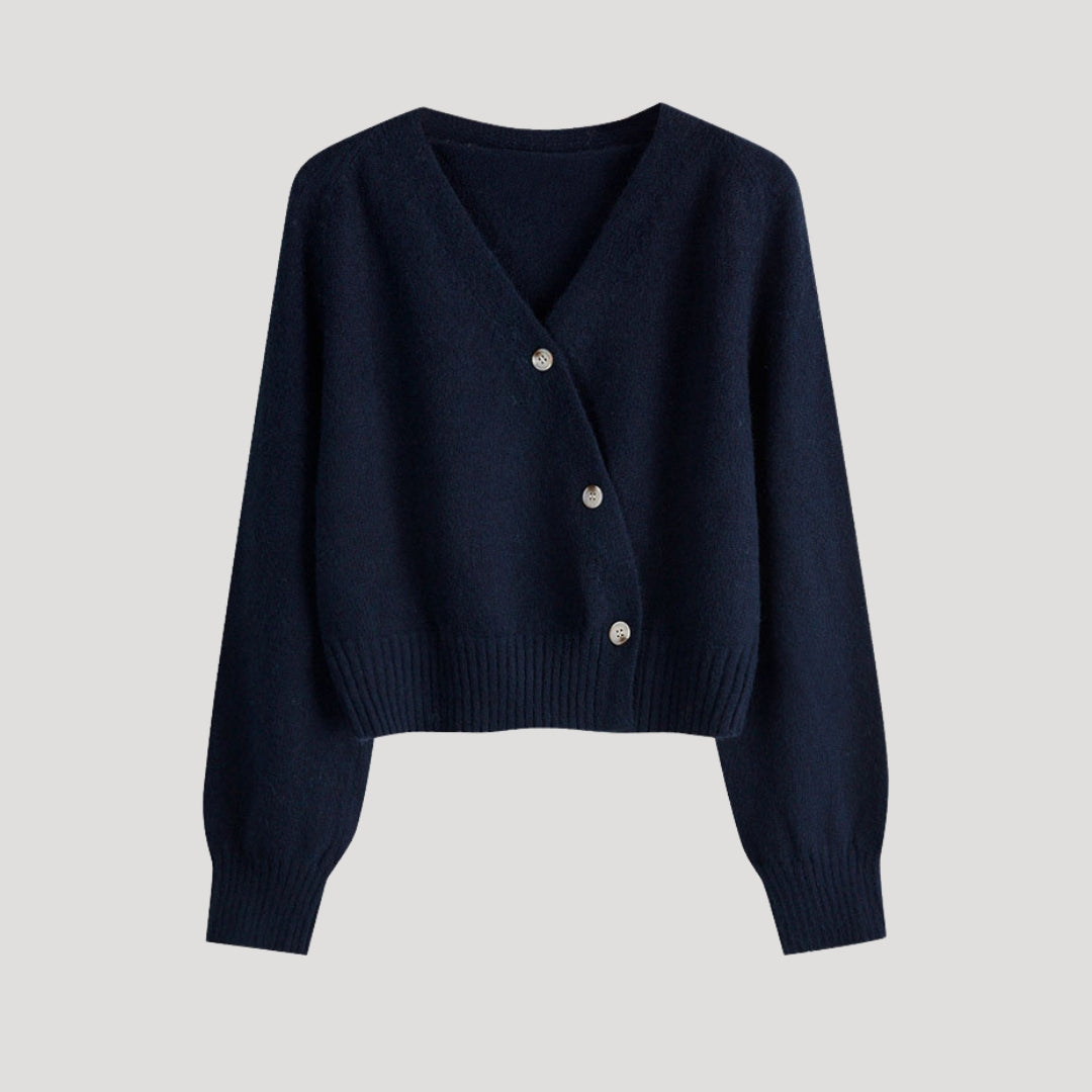 Women’s Cream Knit Cardigan – Soft V-Neck Button Sweater