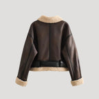 Women’s Shearling Aviator Jacket – Brown Faux Leather Coat