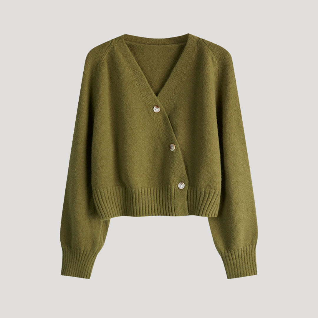 Women’s Cream Knit Cardigan – Soft V-Neck Button Sweater