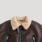 Women’s Shearling Aviator Jacket – Brown Faux Leather Coat