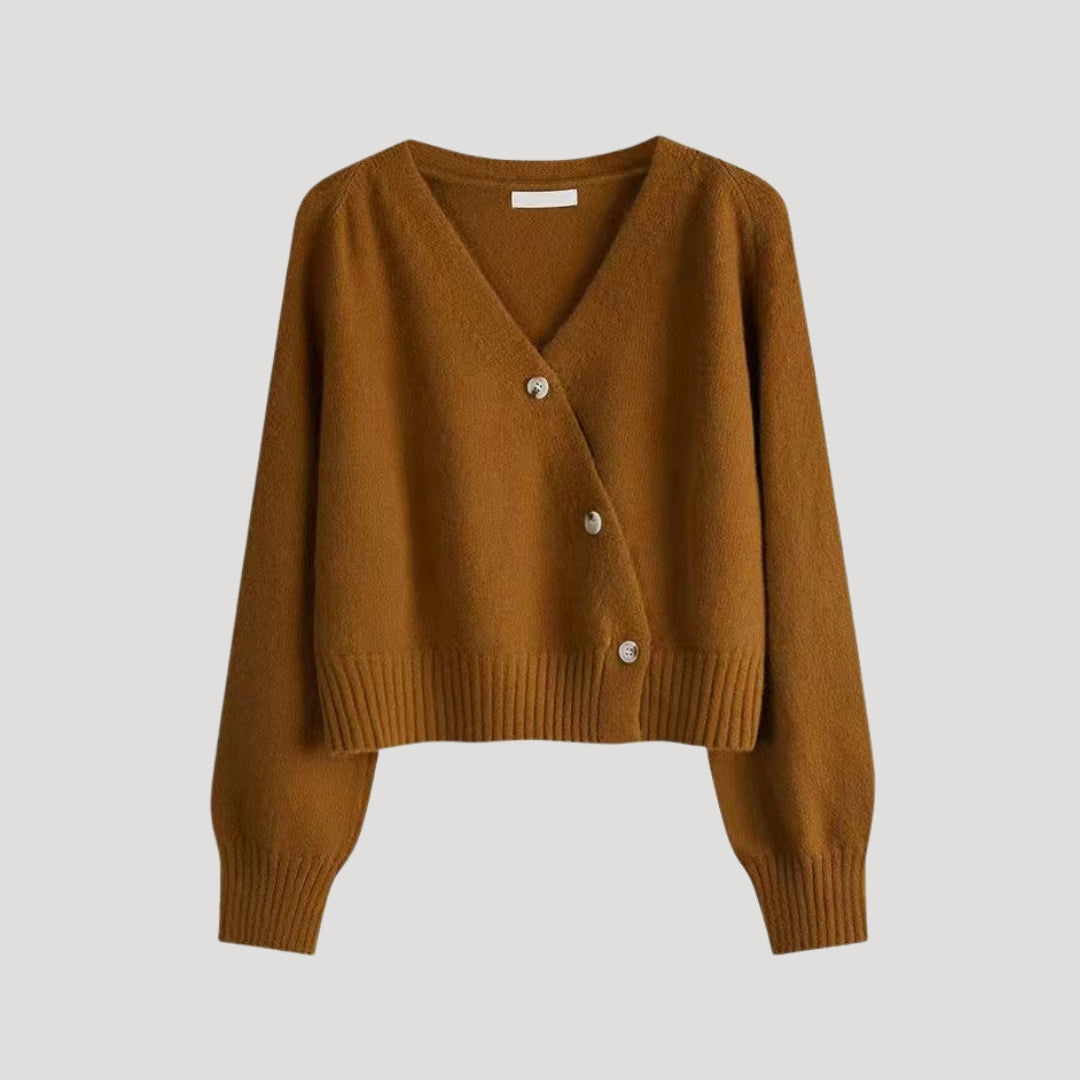 Women’s Cream Knit Cardigan – Soft V-Neck Button Sweater