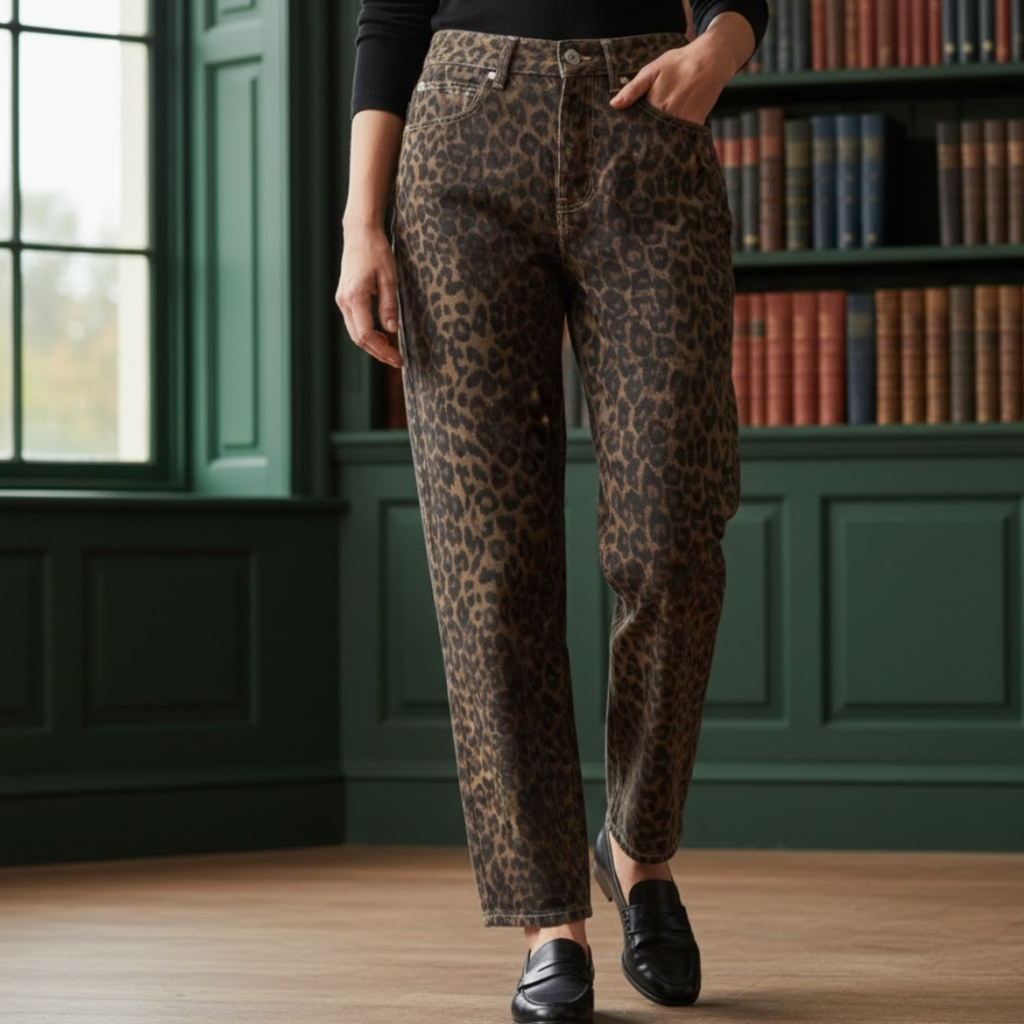 Women’s Leopard Print Jeans – Bold Straight Leg Denim