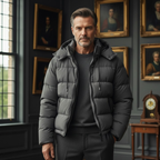 Men’s Black Puffer Jacket with Hood – Warm Winter Coat