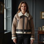 Women’s Shearling Aviator Jacket – Brown Faux Leather Coat