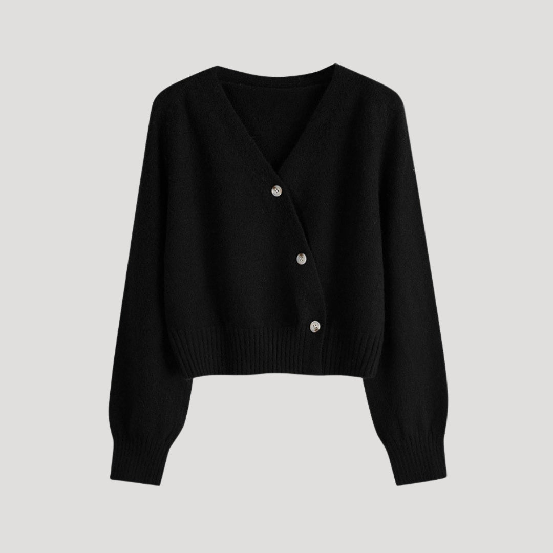 Women’s Cream Knit Cardigan – Soft V-Neck Button Sweater