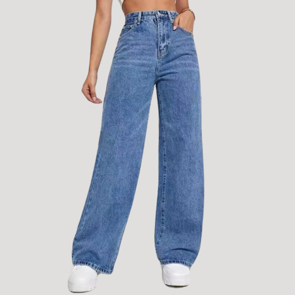 Women’s Wide Leg High Waist Jeans – Vintage Blue Denim
