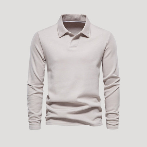 Men’s Beige Long Sleeve Polo Shirt – Smart Casual Essential