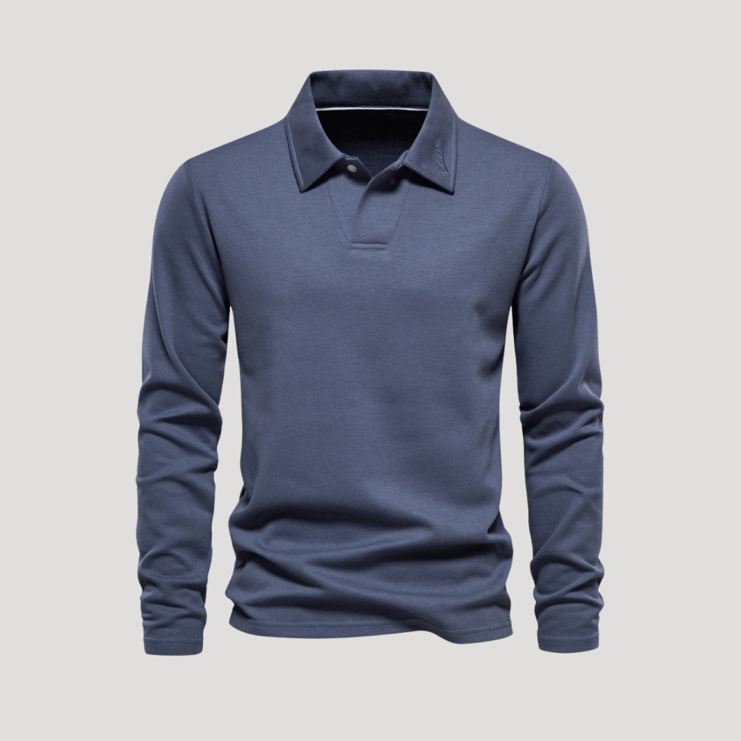 Men’s Beige Long Sleeve Polo Shirt – Smart Casual Essential
