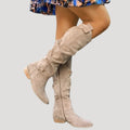 Women’s Beige Suede Knee-High Boots – Classic Flat Long Boots