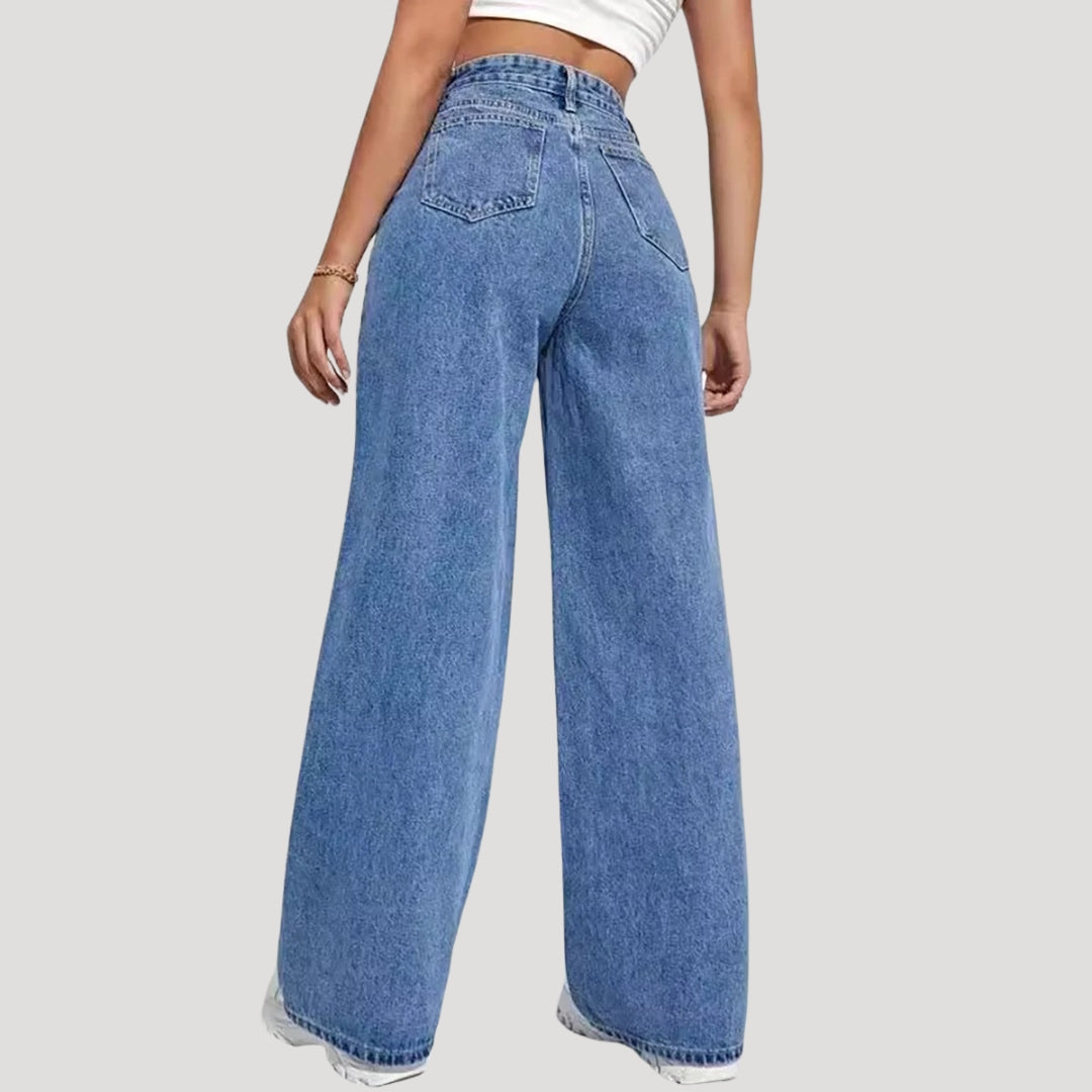 Women’s Wide Leg High Waist Jeans – Vintage Blue Denim