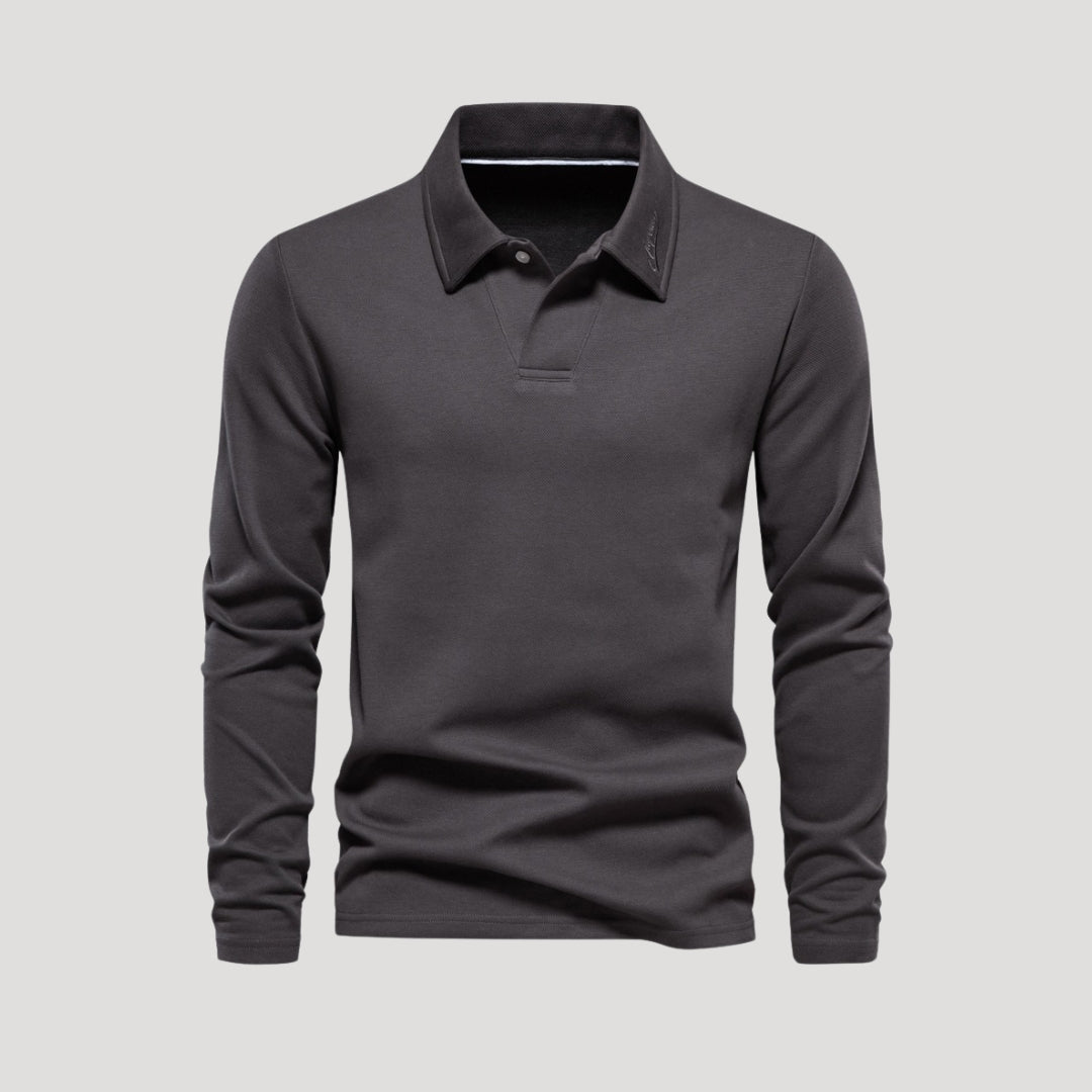 Men’s Beige Long Sleeve Polo Shirt – Smart Casual Essential