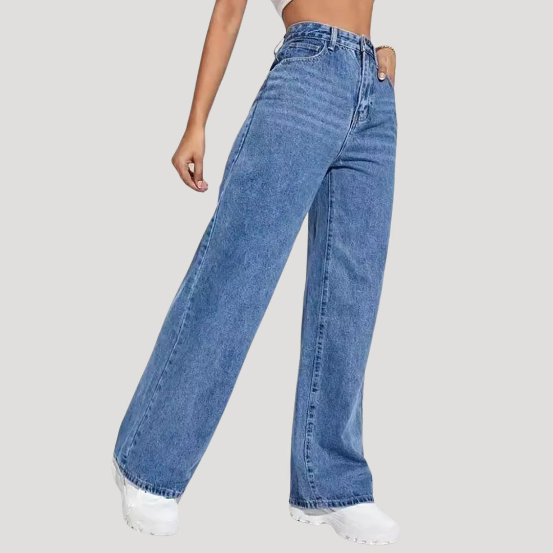 Women’s Wide Leg High Waist Jeans – Vintage Blue Denim