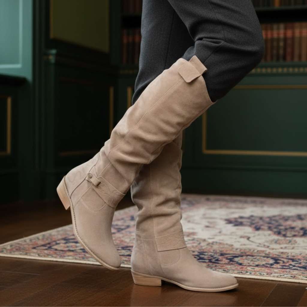 Women’s Beige Suede Knee-High Boots – Classic Flat Long Boots