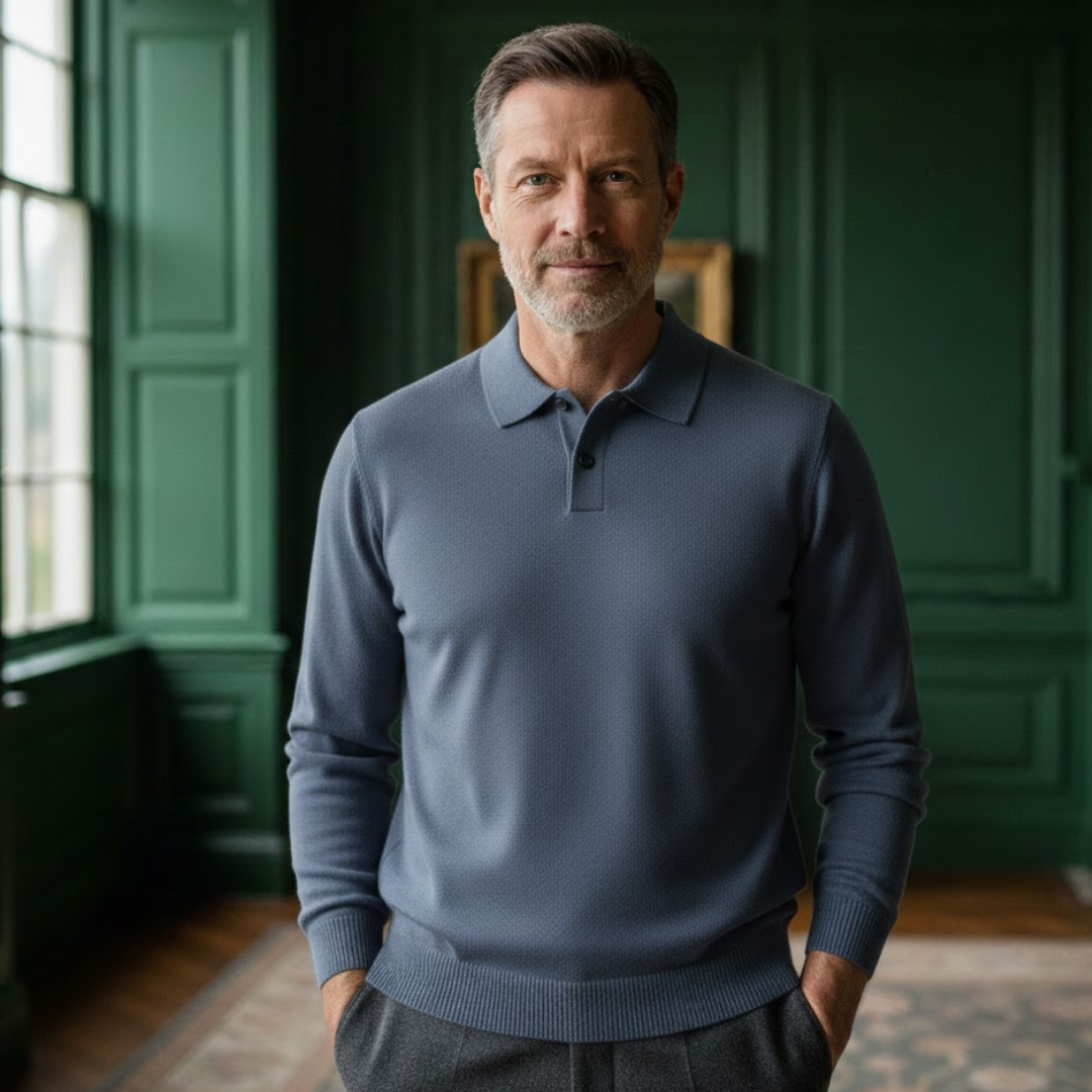 Men’s Beige Long Sleeve Polo Shirt – Smart Casual Essential