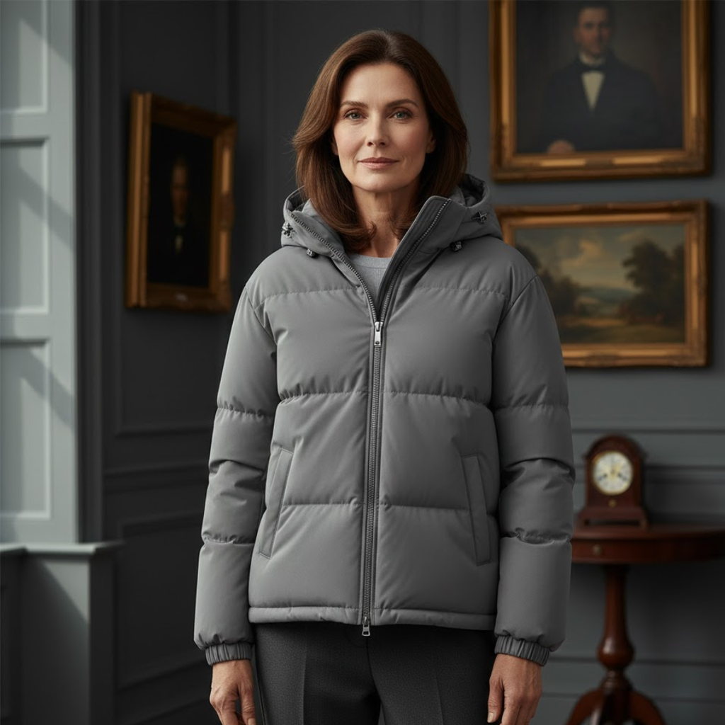 Women's Grey Puffer Jacket with Hood – Warm Winter Coat
