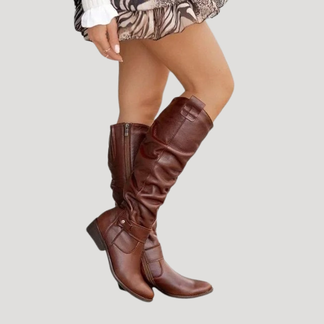 Women’s Beige Suede Knee-High Boots – Classic Flat Long Boots