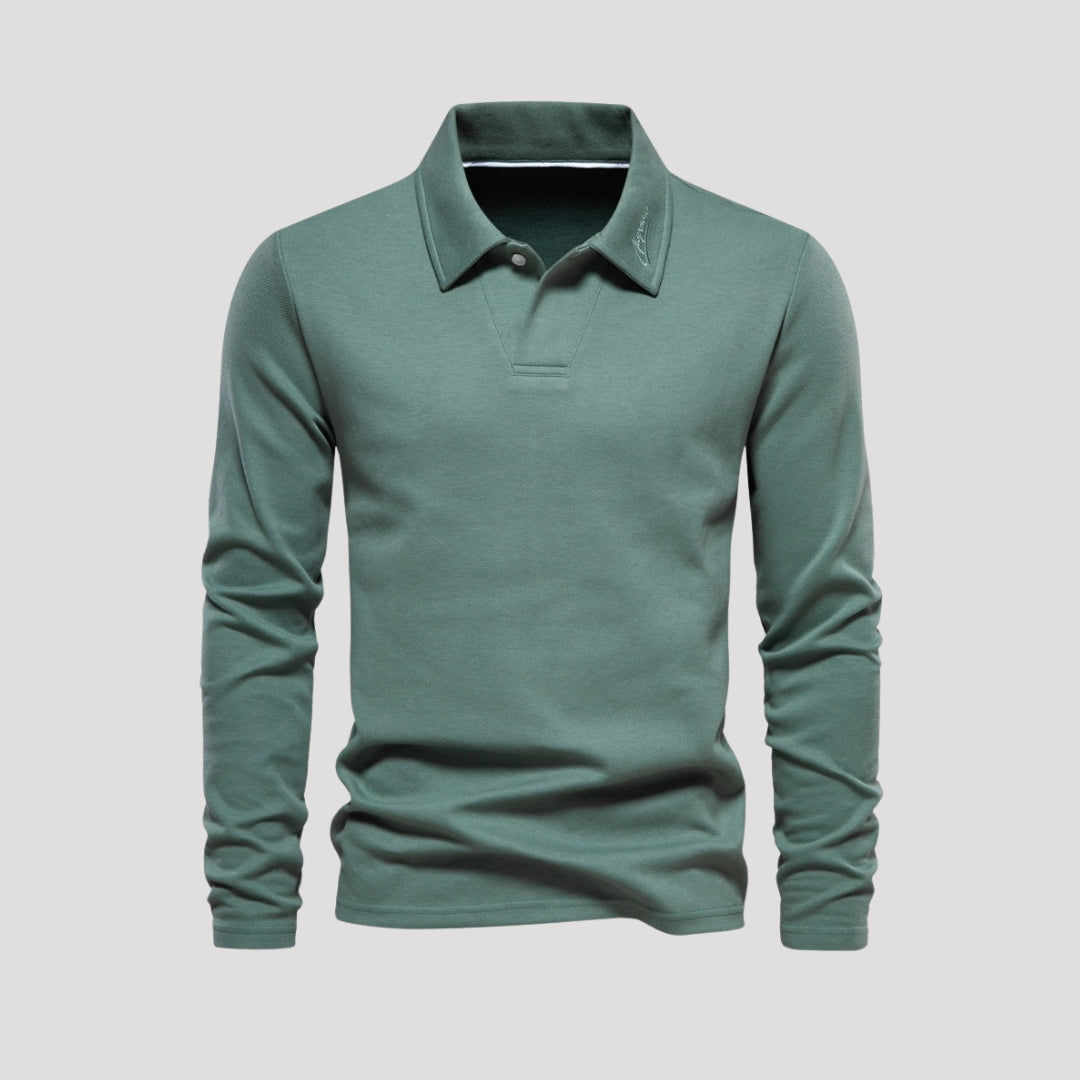 Men’s Beige Long Sleeve Polo Shirt – Smart Casual Essential