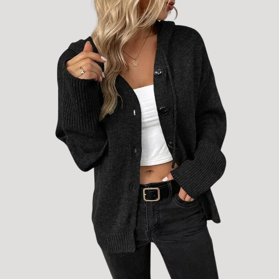 Women’s Grey Oversized Knit Cardigan – Casual Button Front