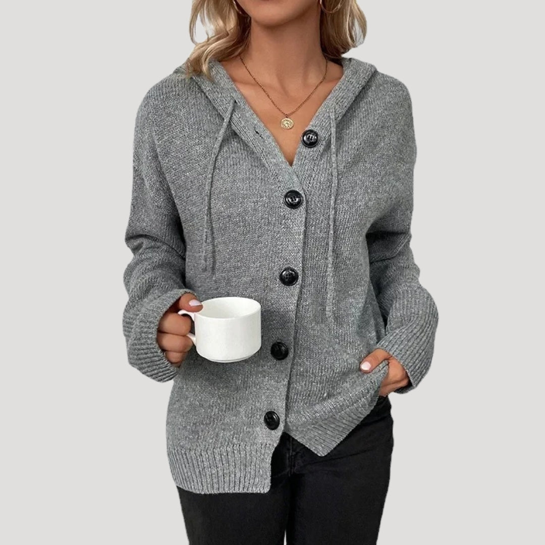 Women’s Grey Oversized Knit Cardigan – Casual Button Front