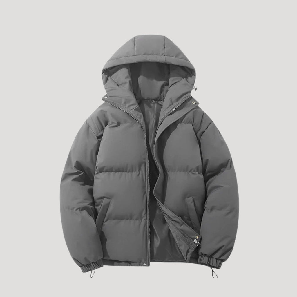 Women's Grey Puffer Jacket with Hood – Warm Winter Coat