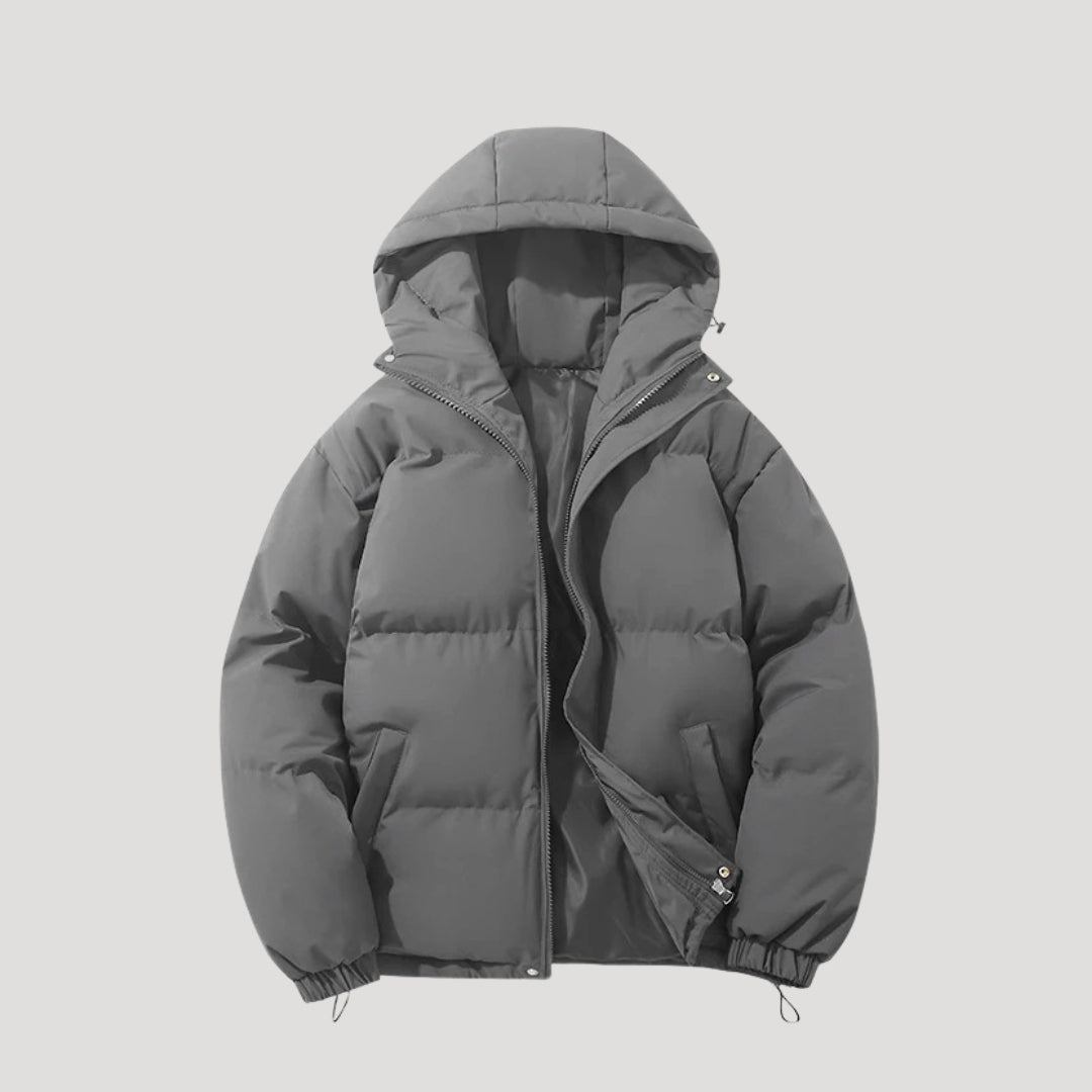 Women's Grey Puffer Jacket with Hood – Warm Winter Coat