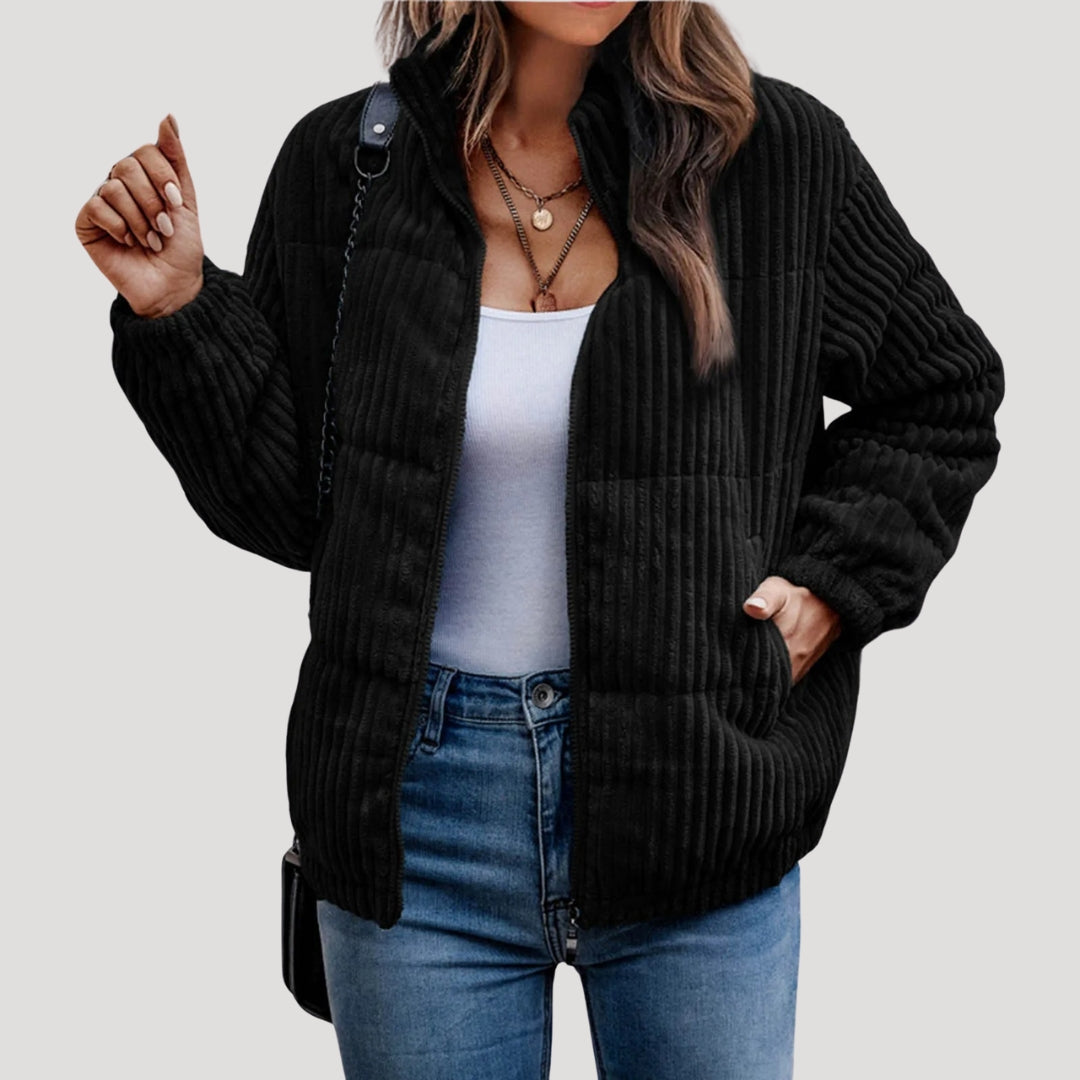 Women’s Ribbed Puffer Jacket – Warm Quilted Winter Coat