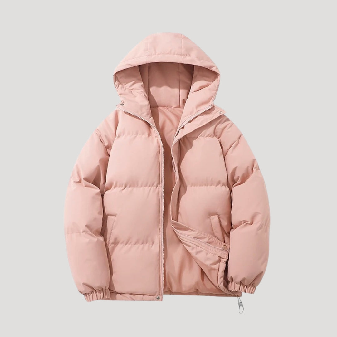 Women's Grey Puffer Jacket with Hood – Warm Winter Coat