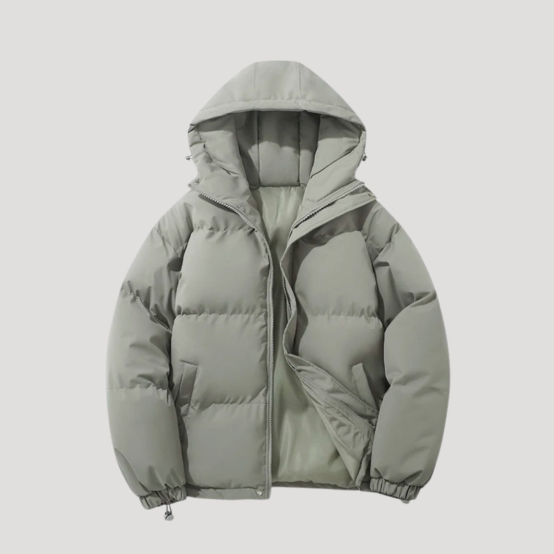 Women's Grey Puffer Jacket with Hood – Warm Winter Coat