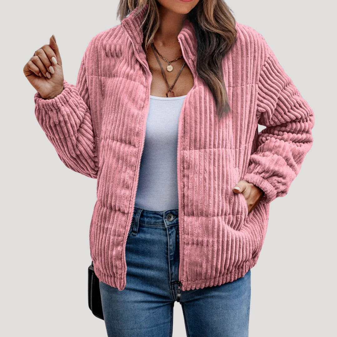 Women’s Ribbed Puffer Jacket – Warm Quilted Winter Coat