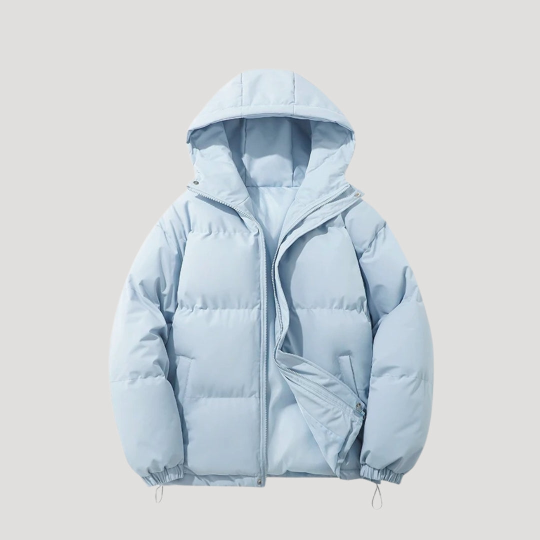 Women's Grey Puffer Jacket with Hood – Warm Winter Coat