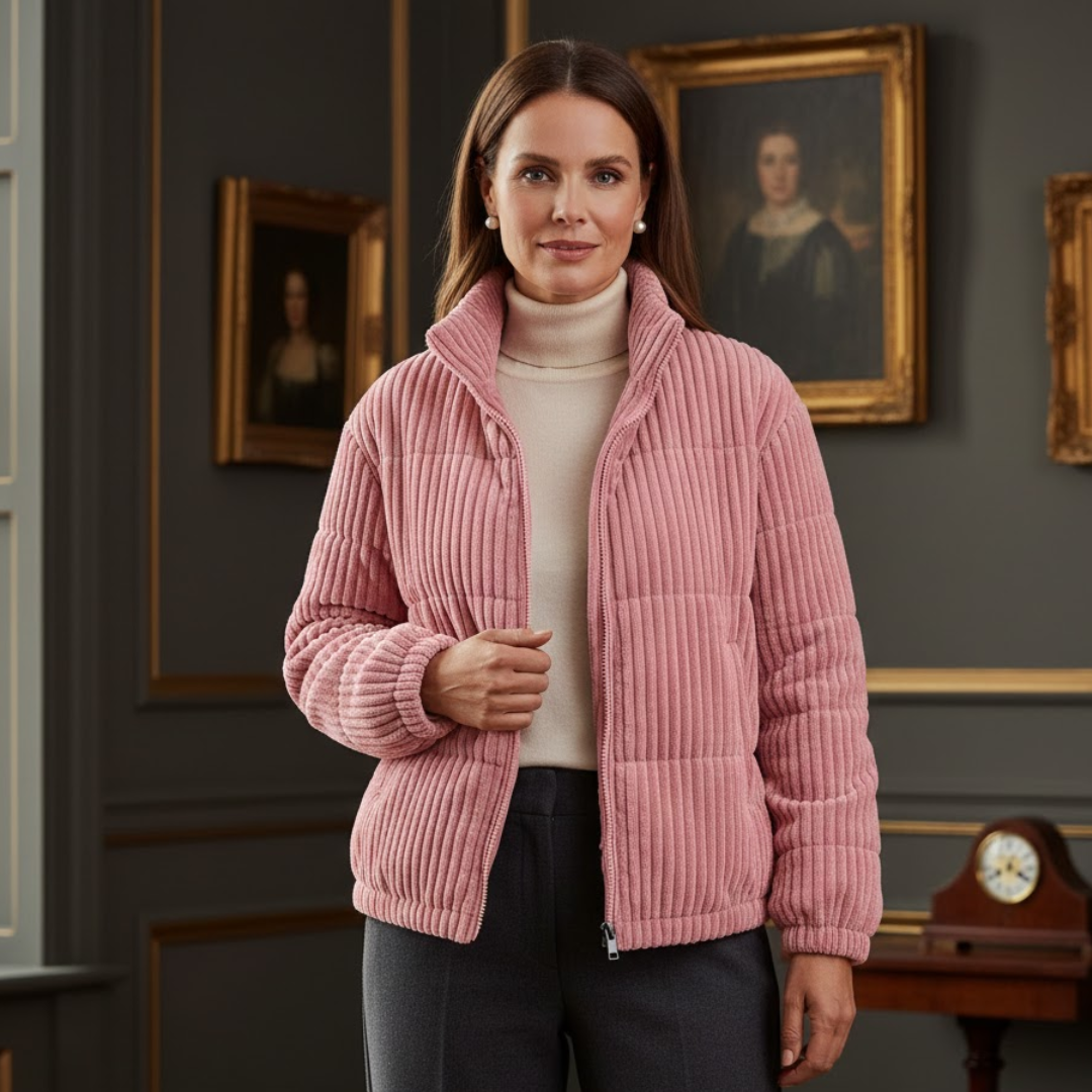 Women’s Ribbed Puffer Jacket – Warm Quilted Winter Coat