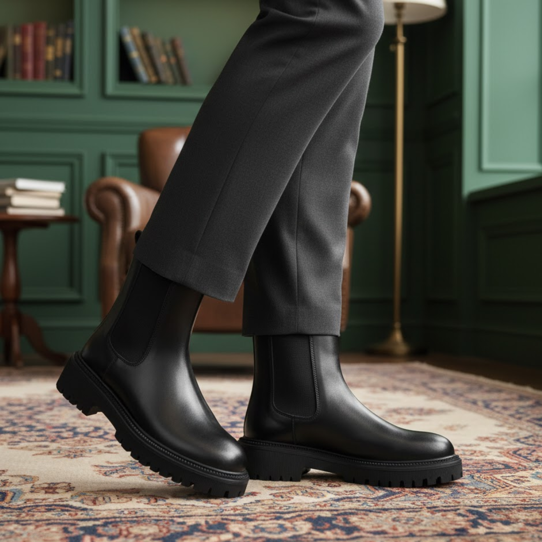 Women’s Black Chelsea Boots – Chunky Sole Leather Ankle Boots