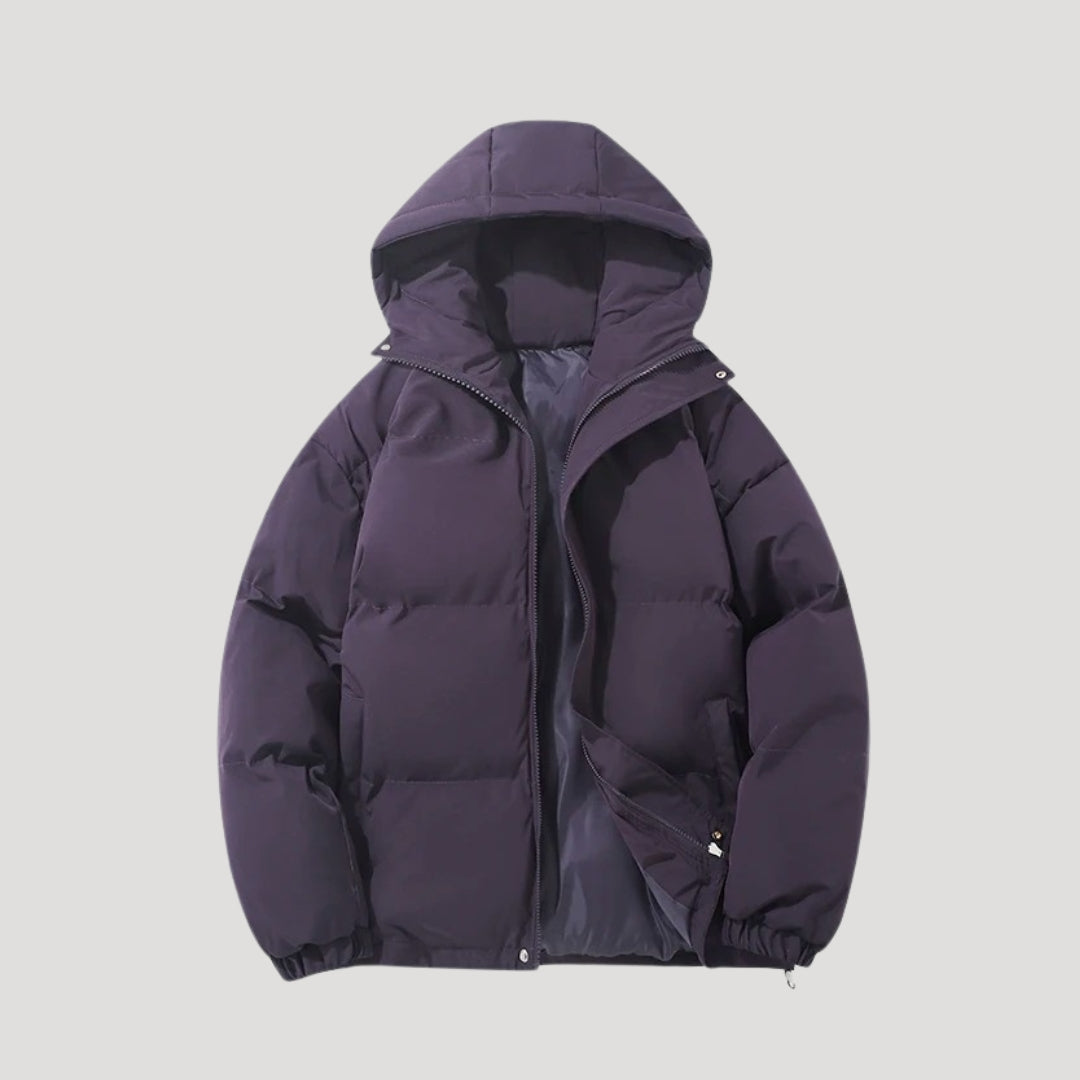 Women's Grey Puffer Jacket with Hood – Warm Winter Coat