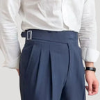 Men’s Navy Pleated High Waist Trousers – Tailored Classic Fit