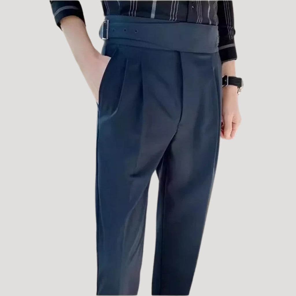 Men’s Navy Pleated High Waist Trousers – Tailored Classic Fit