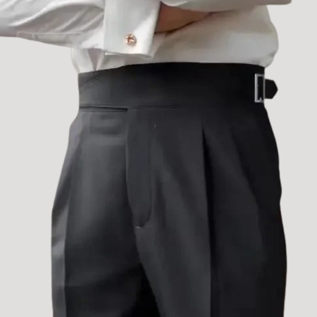 Men’s Navy Pleated High Waist Trousers – Tailored Classic Fit