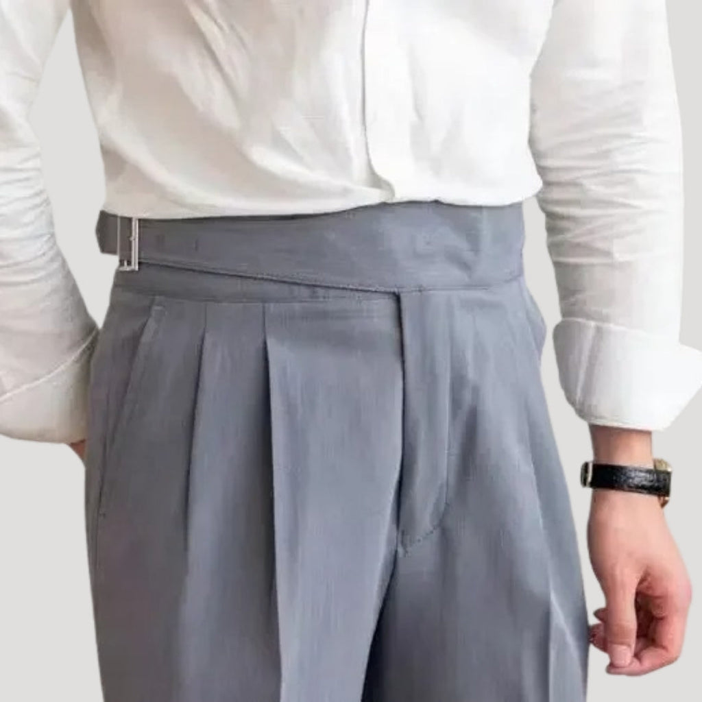 Men’s Navy Pleated High Waist Trousers – Tailored Classic Fit