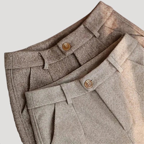 Men’s Beige Herringbone Trousers – High Waist Tailored Fit